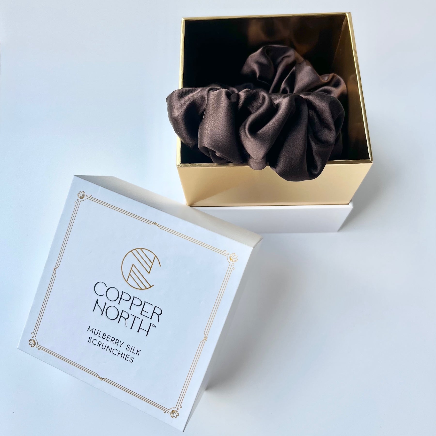 Chocolate Brown Mulberry Silk Scrunchies, Classic, 3 Pack