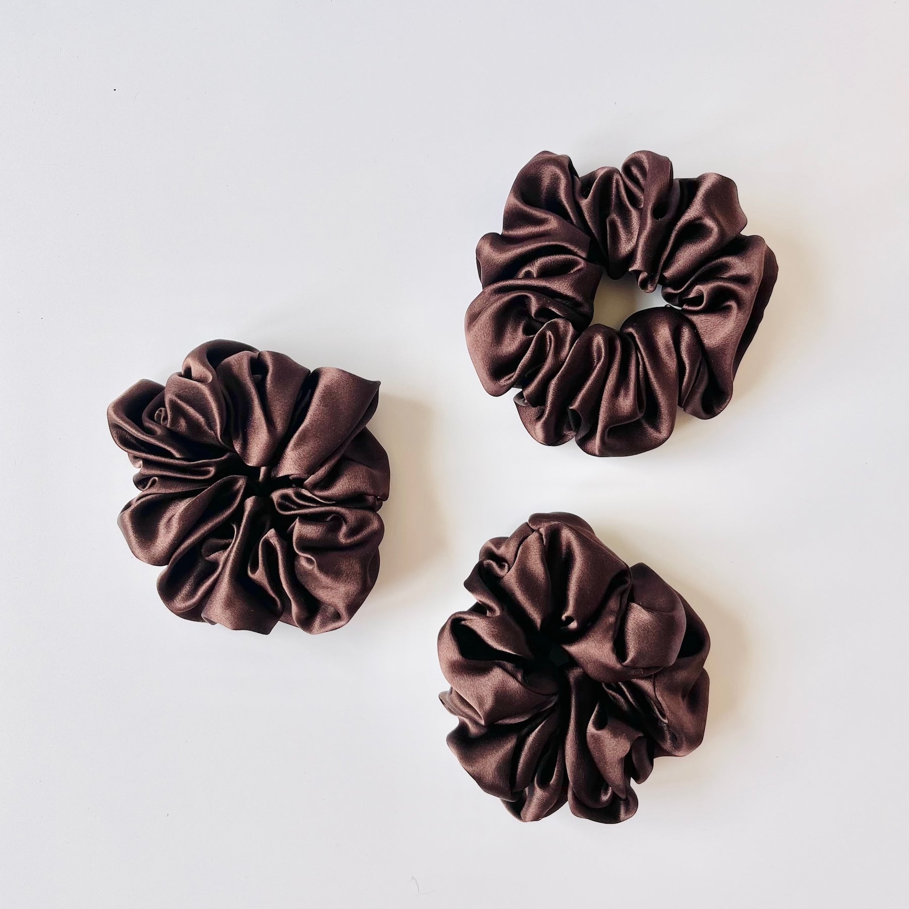 Chocolate Brown Mulberry Silk Scrunchies, Classic, 3 Pack