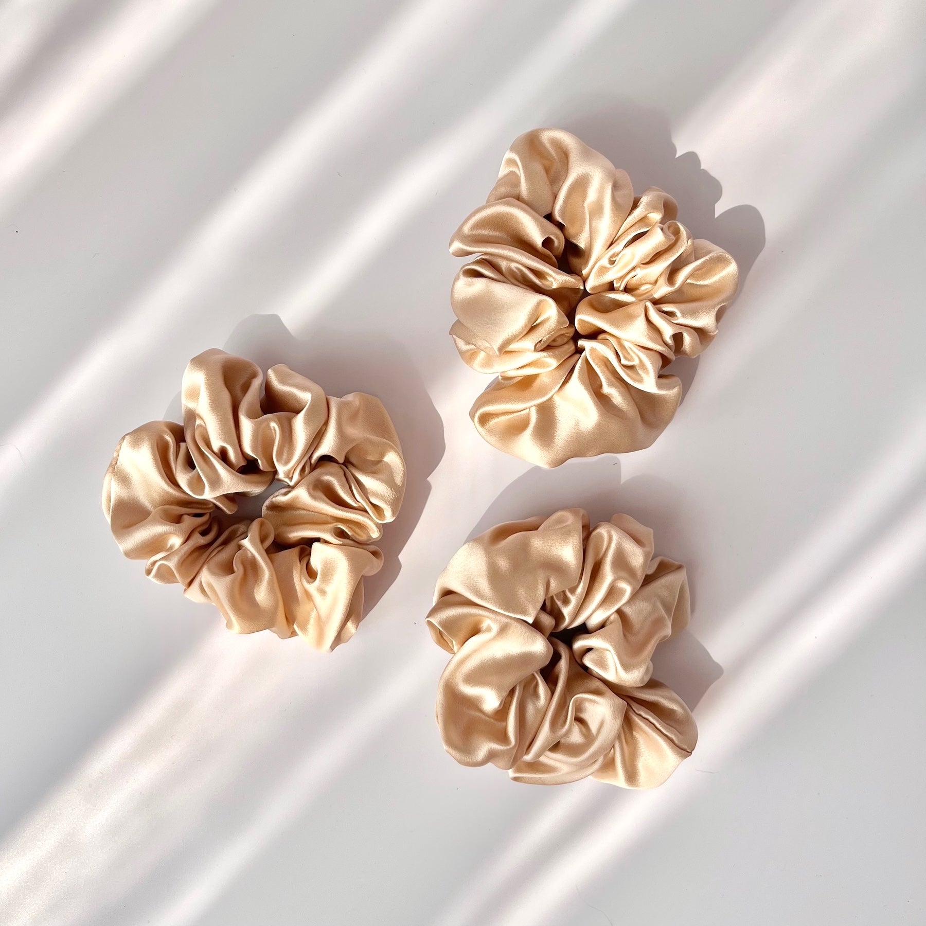 Gold Mulberry Silk Scrunchies, Classic, 3 Pack