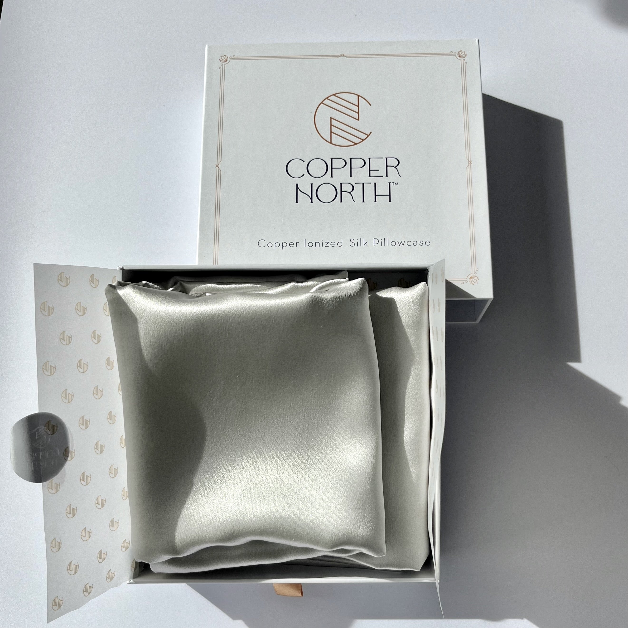 Pearl gray 100% silk pillowcases infused with copper