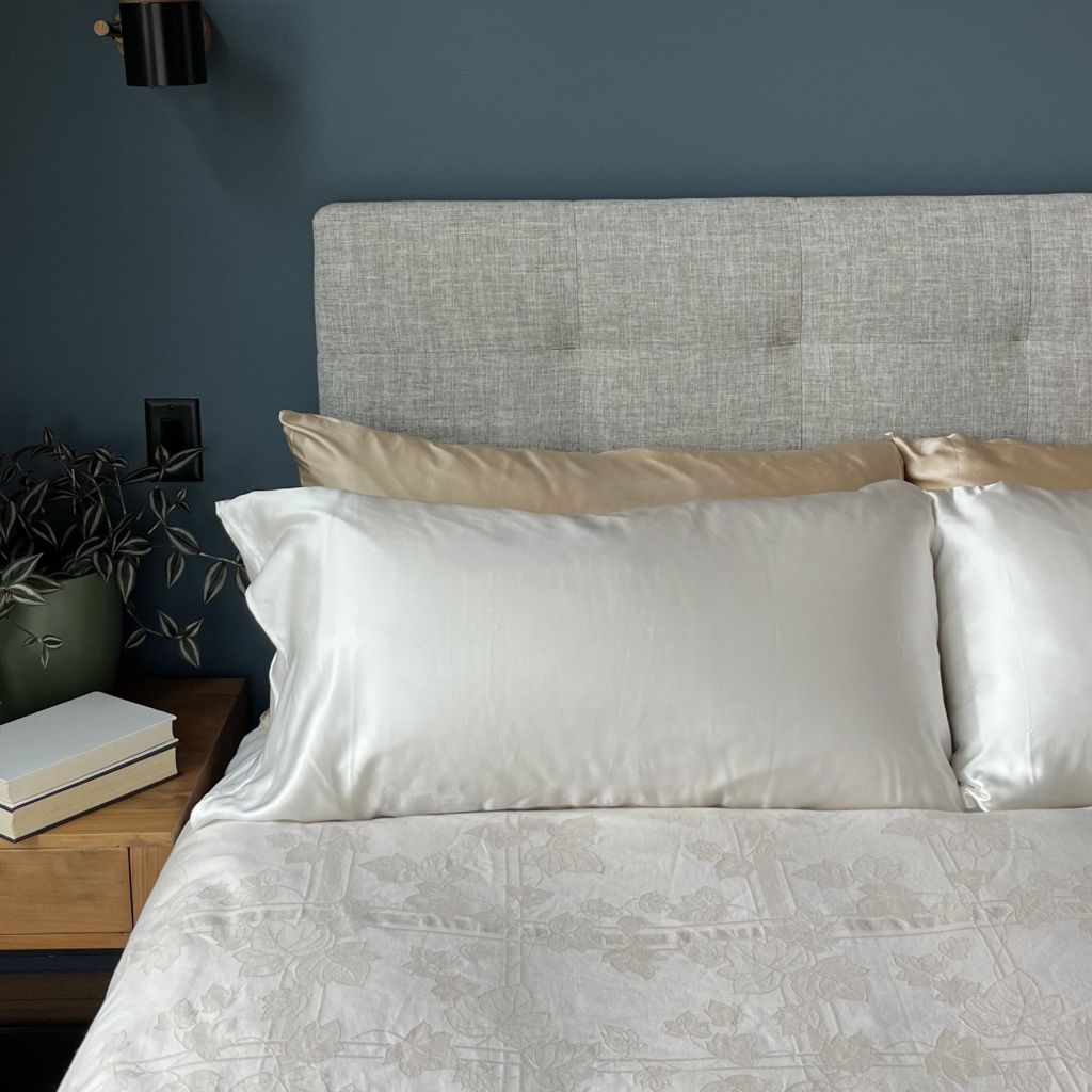 Ivory white 100% silk pillowcases infused with copper