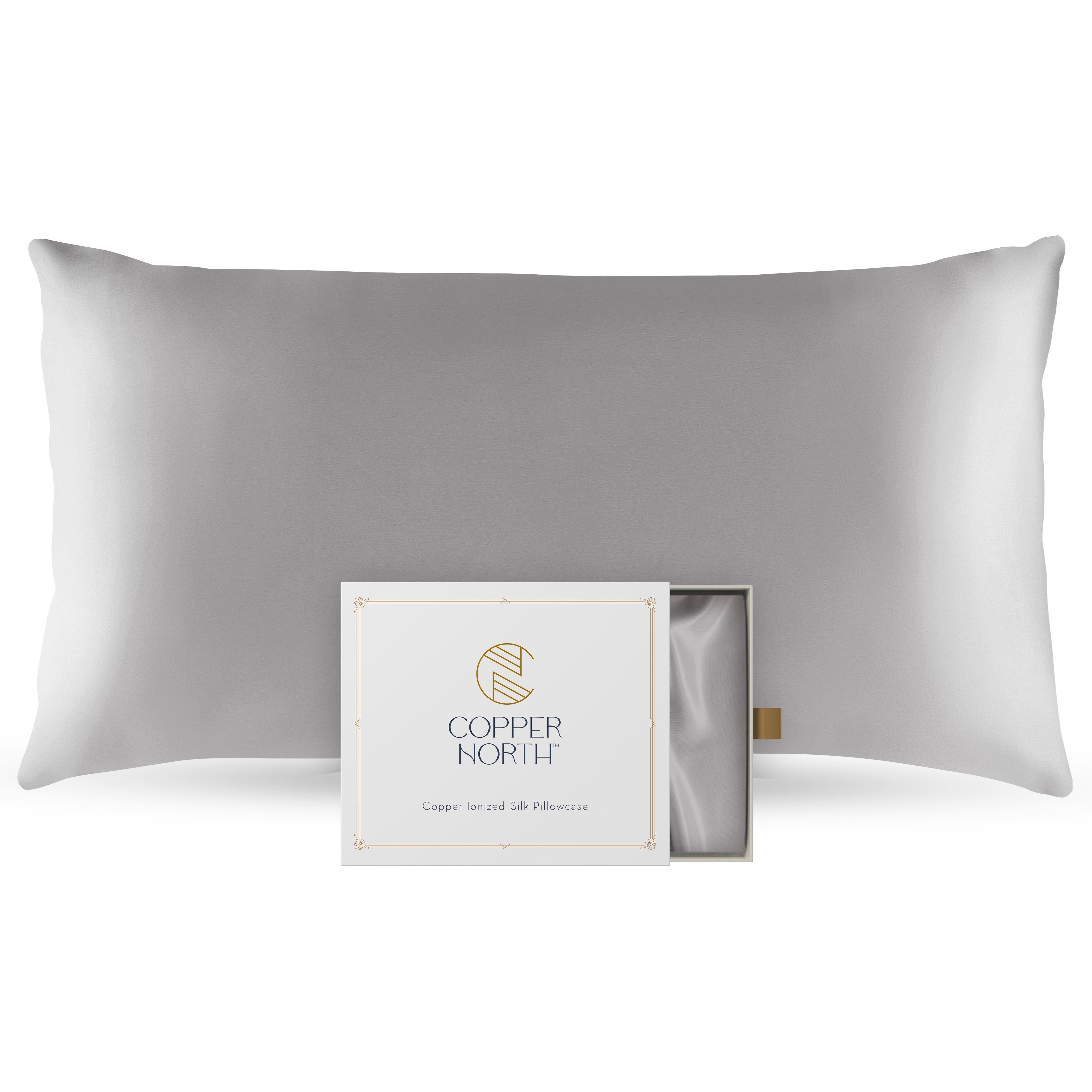 Light gray 100% silk pillowcases infused with copper
