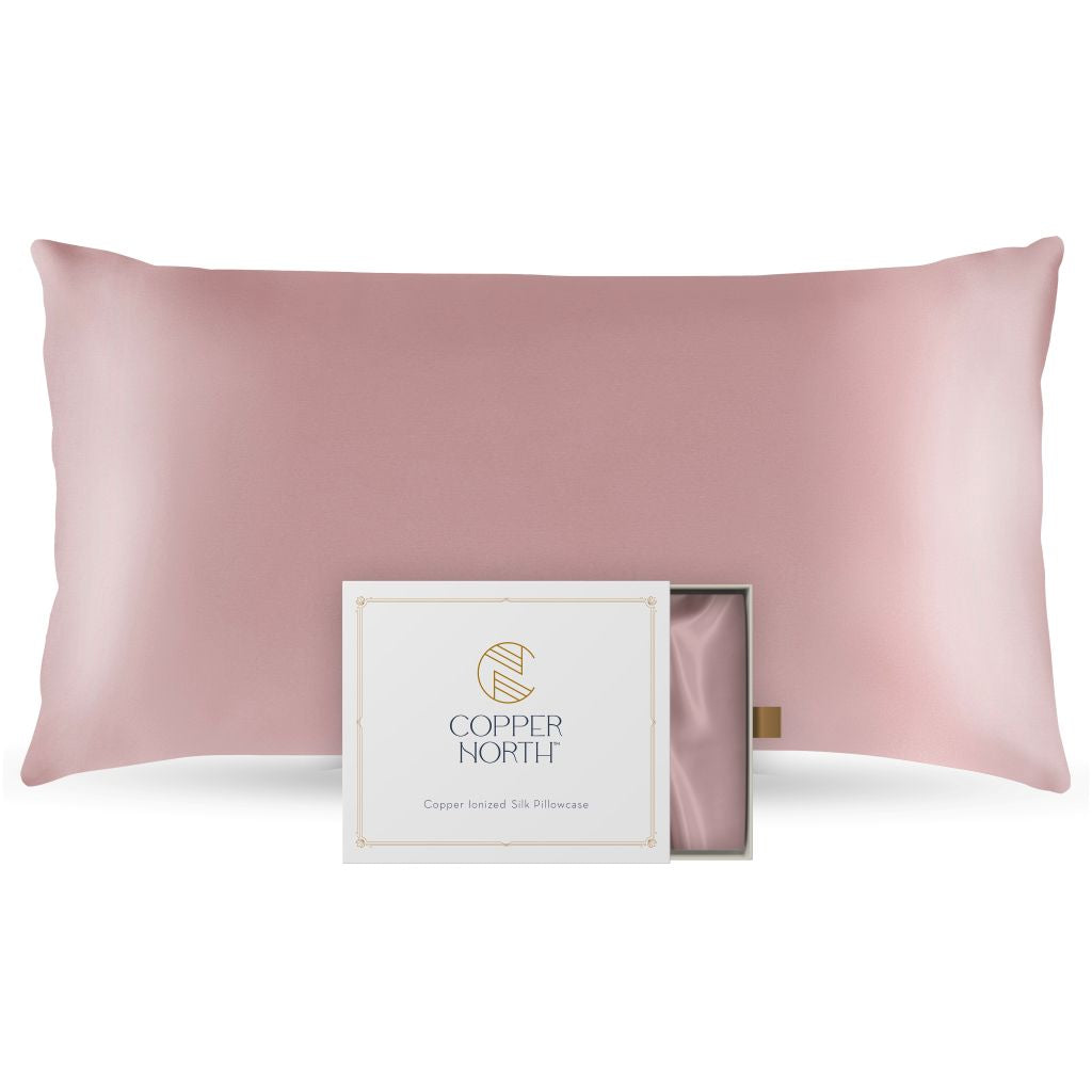 Rose pink 100% silk pillowcases infused with copper