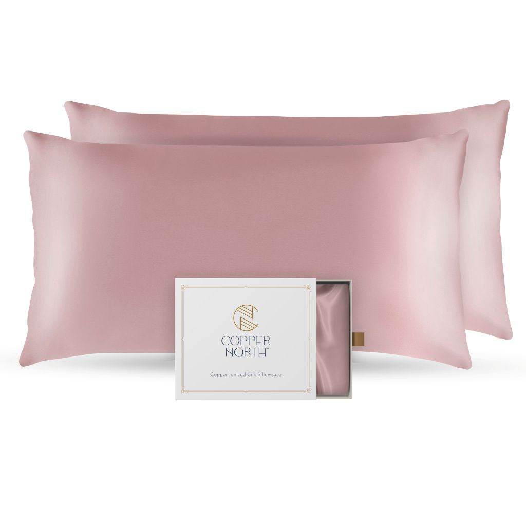 Rose pink 100% silk pillowcases infused with copper