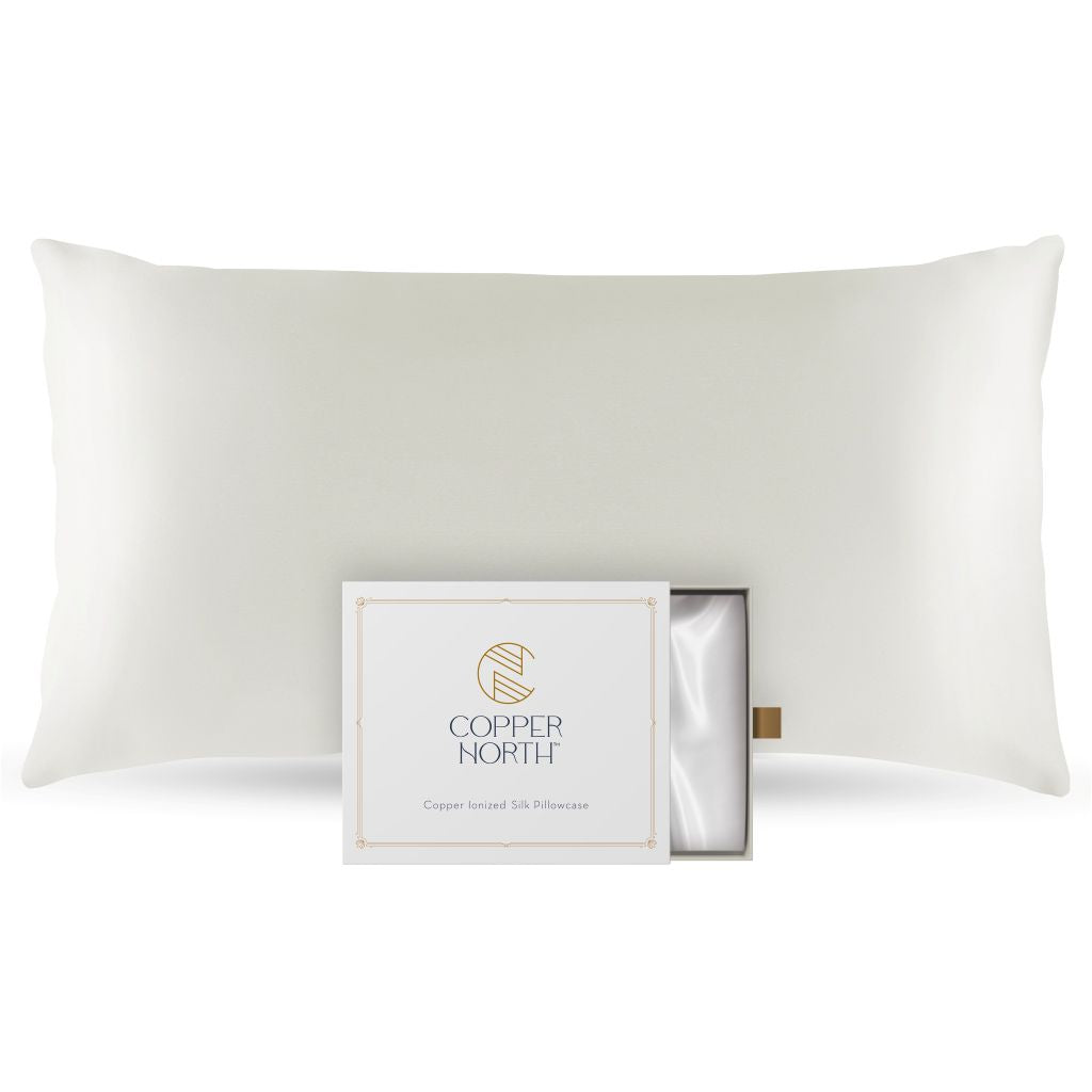 Ivory white 100% silk pillowcases infused with copper