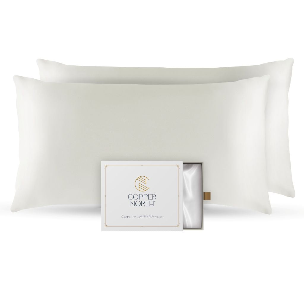 Ivory white 100% silk pillowcases infused with copper