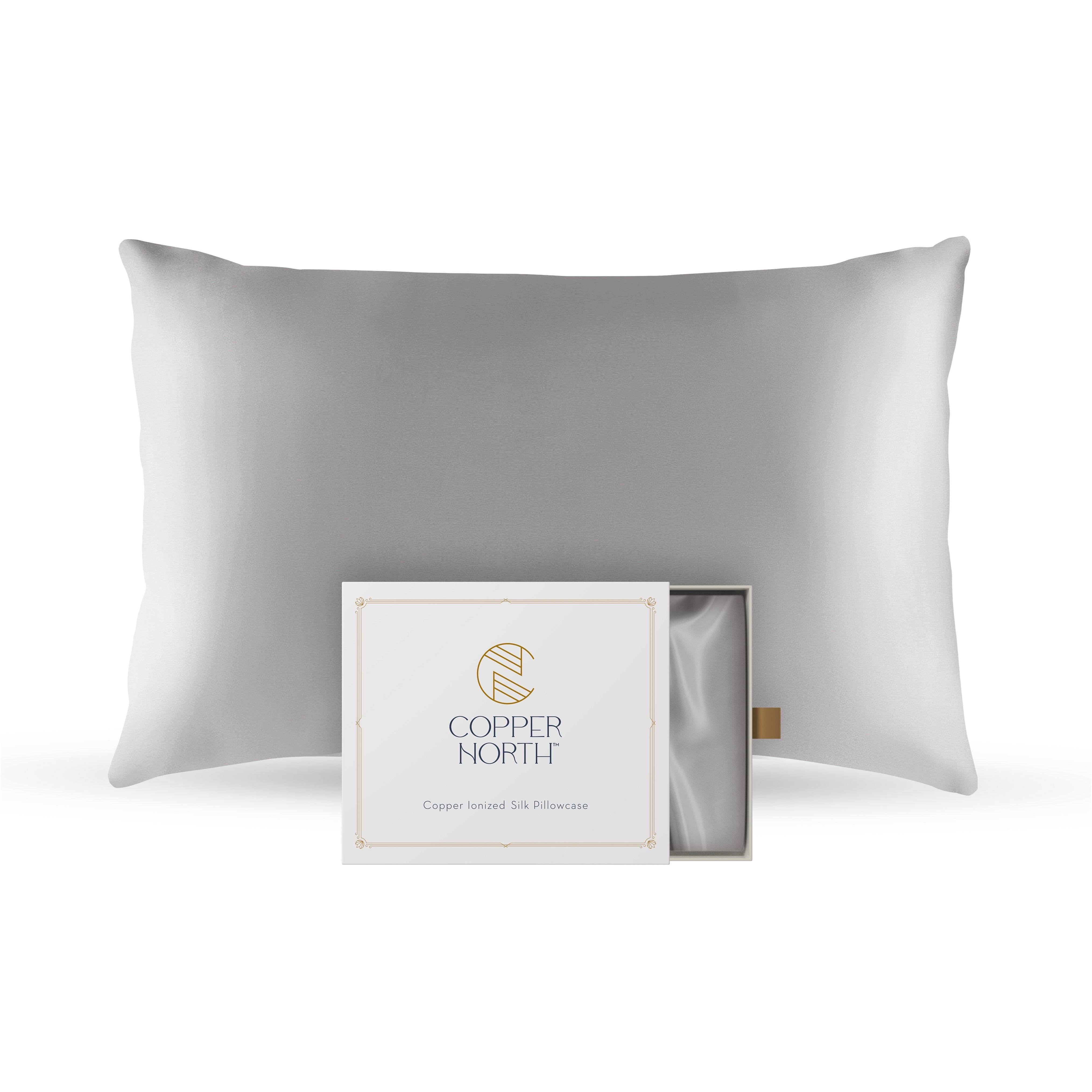 Light gray 100% silk pillowcases infused with copper