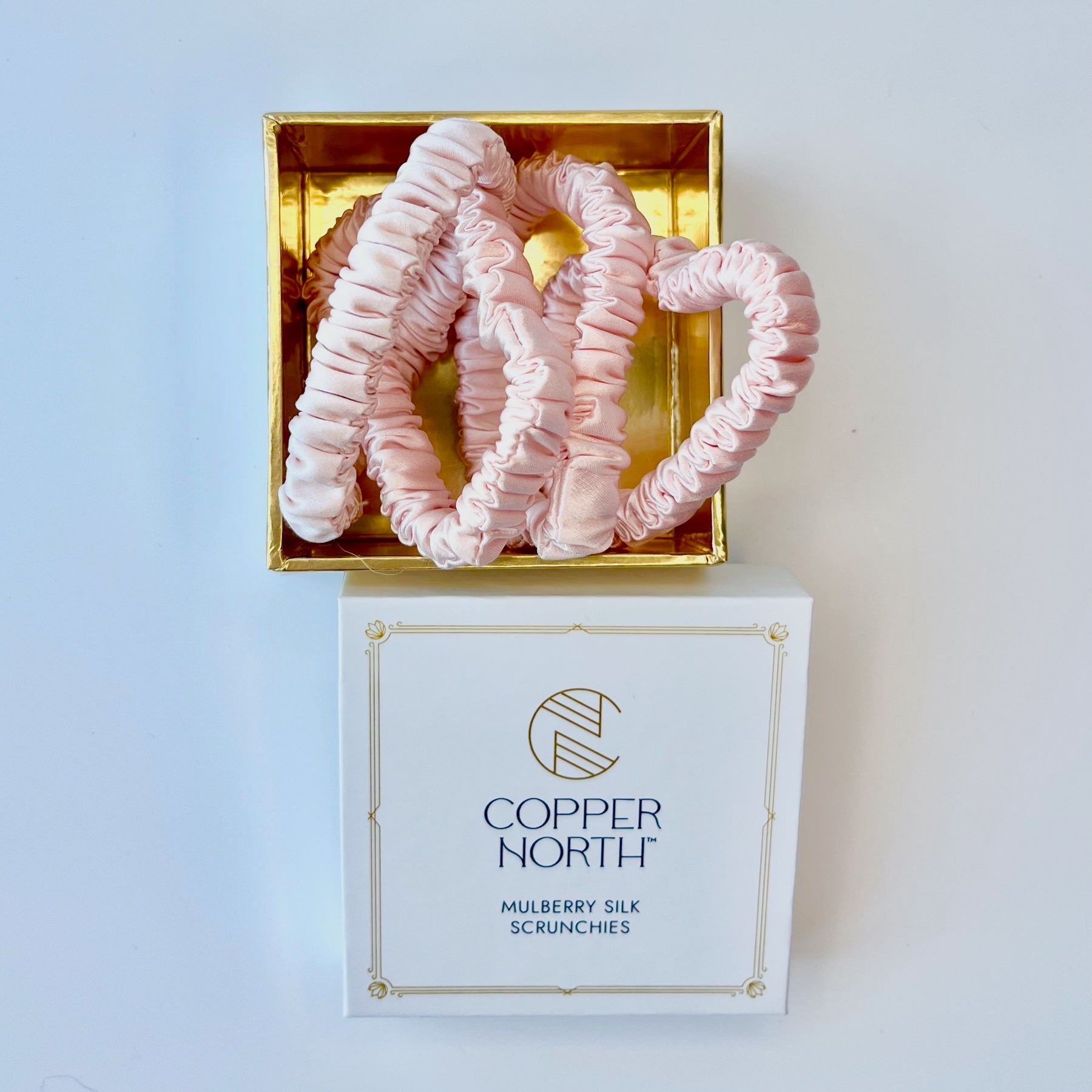 Rose Pink Mulberry Silk Scrunchies, Sleek, 4 Pack