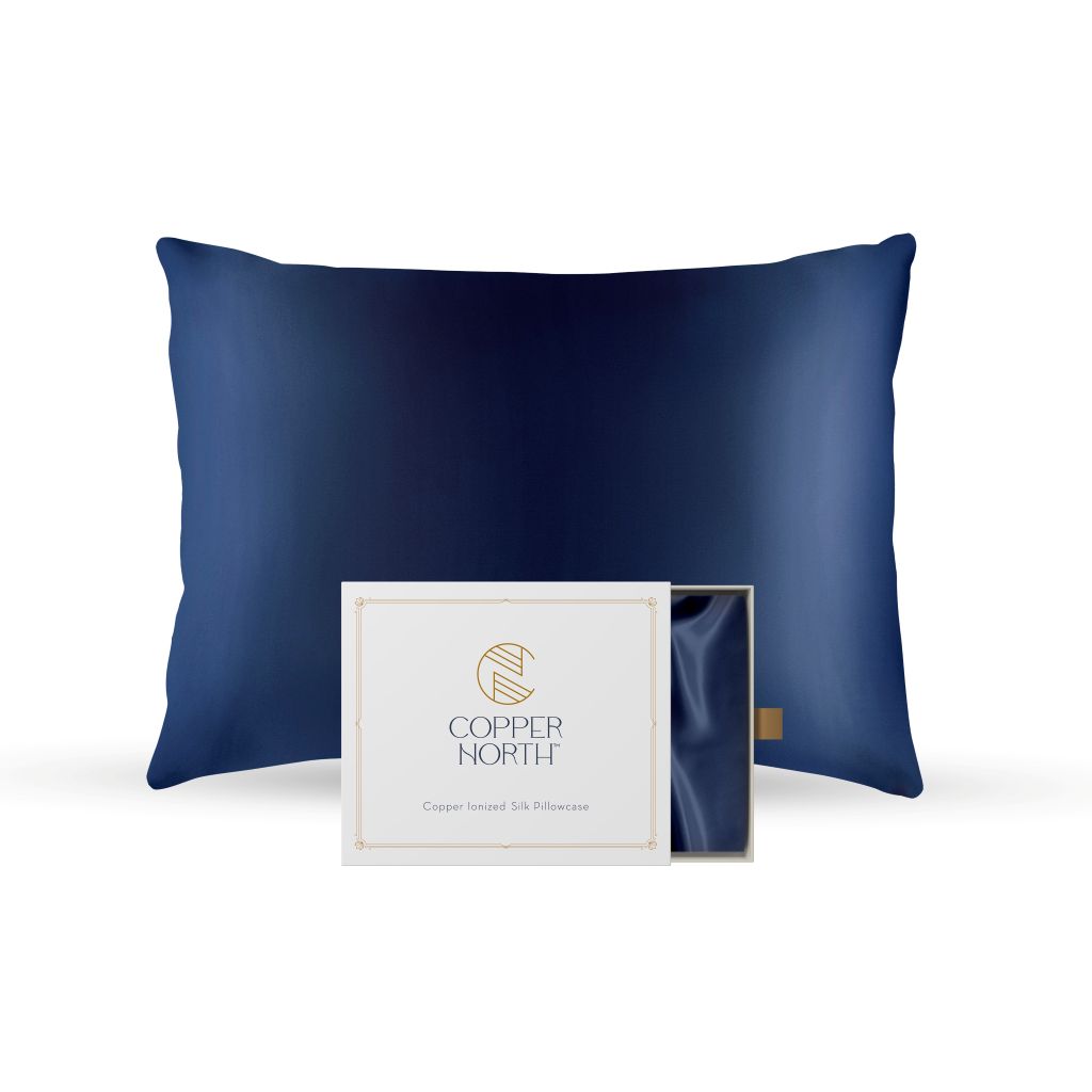 Deep blue 100% silk pillowcases infused with copper