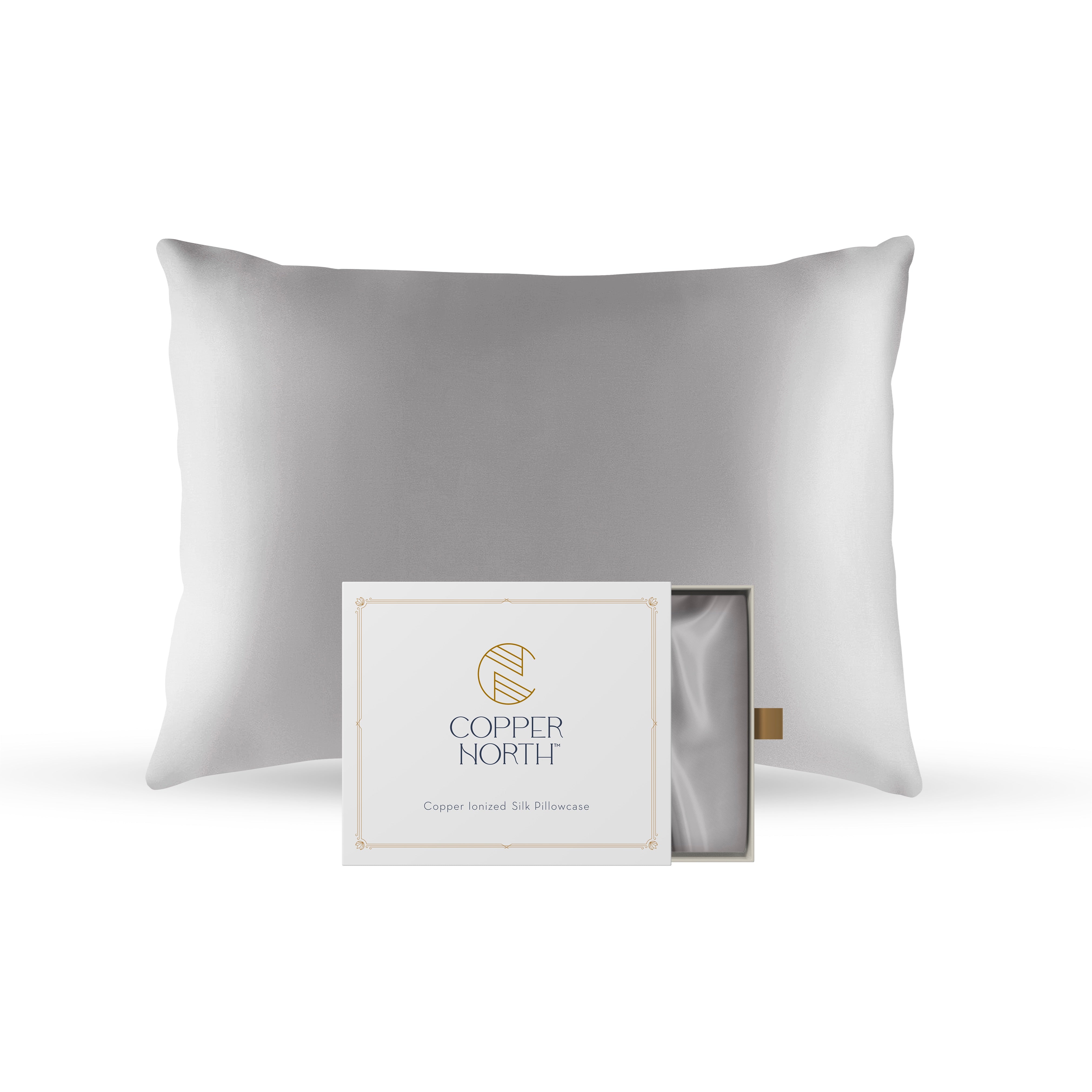 Light gray 100% silk pillowcases infused with copper