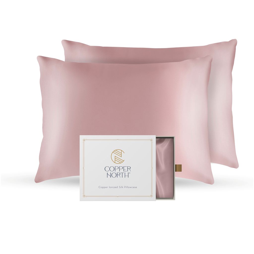 Rose pink 100% silk pillowcases infused with copper