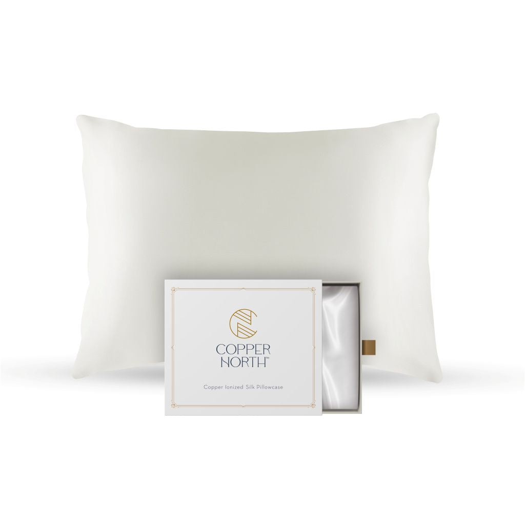 Ivory white 100% silk pillowcases infused with copper