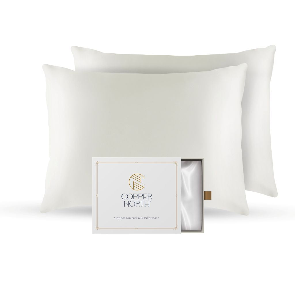 Ivory white 100% silk pillowcases infused with copper
