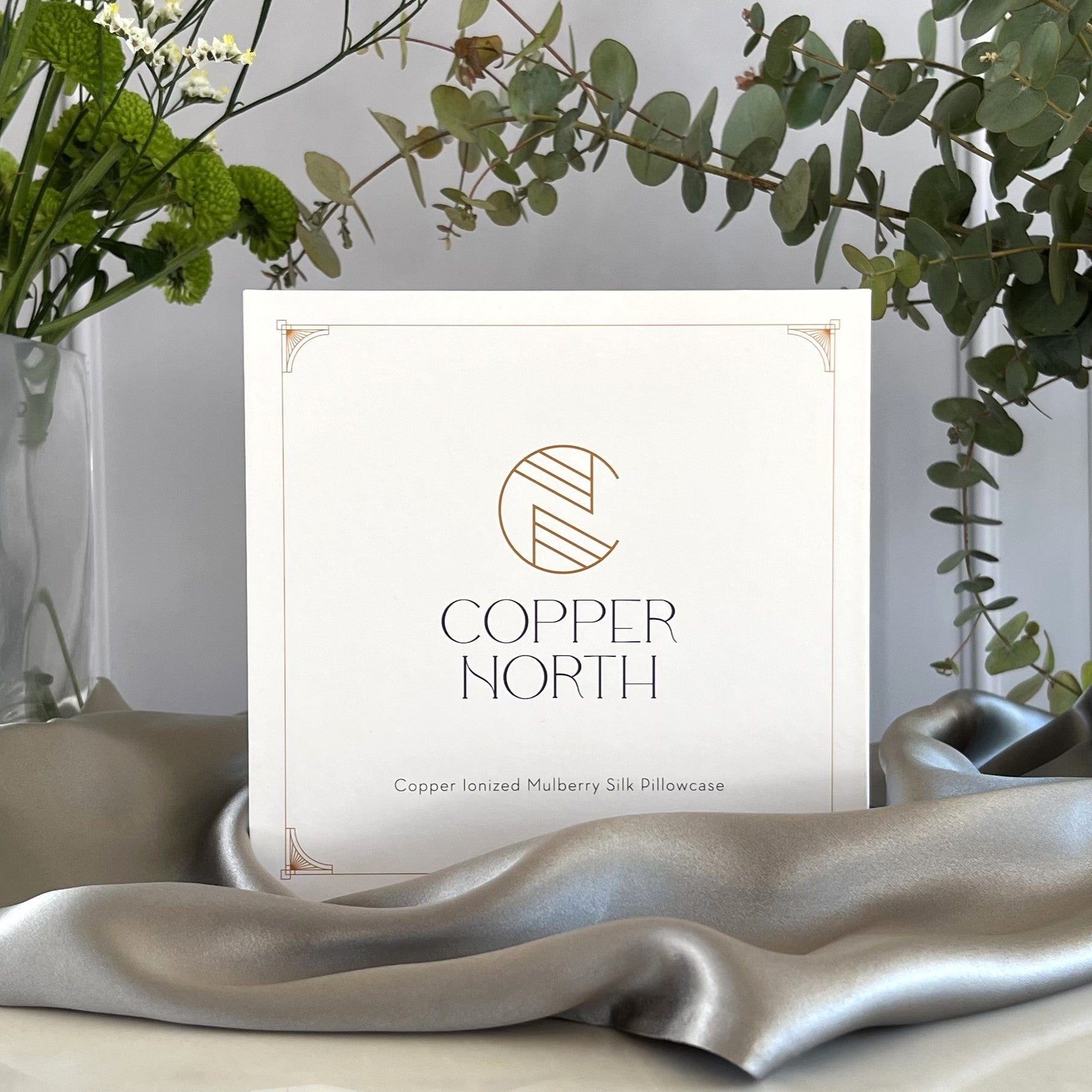 Light gray 100% silk pillowcases infused with copper