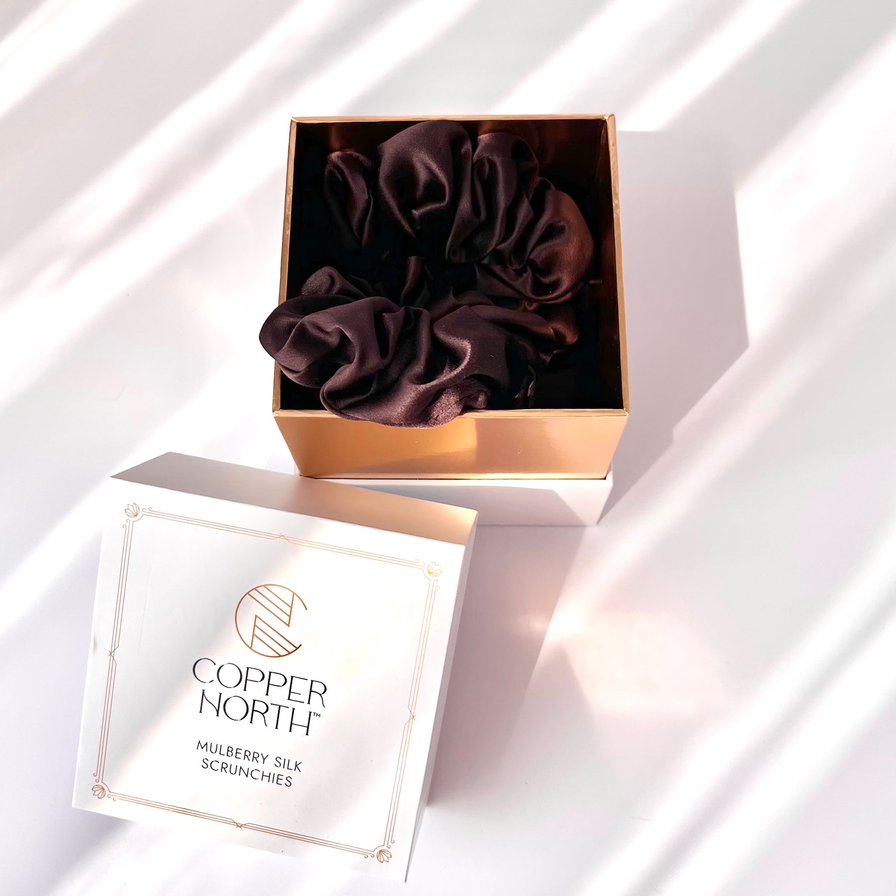 Chocolate Brown Mulberry Silk Scrunchies, Classic, 3 Pack