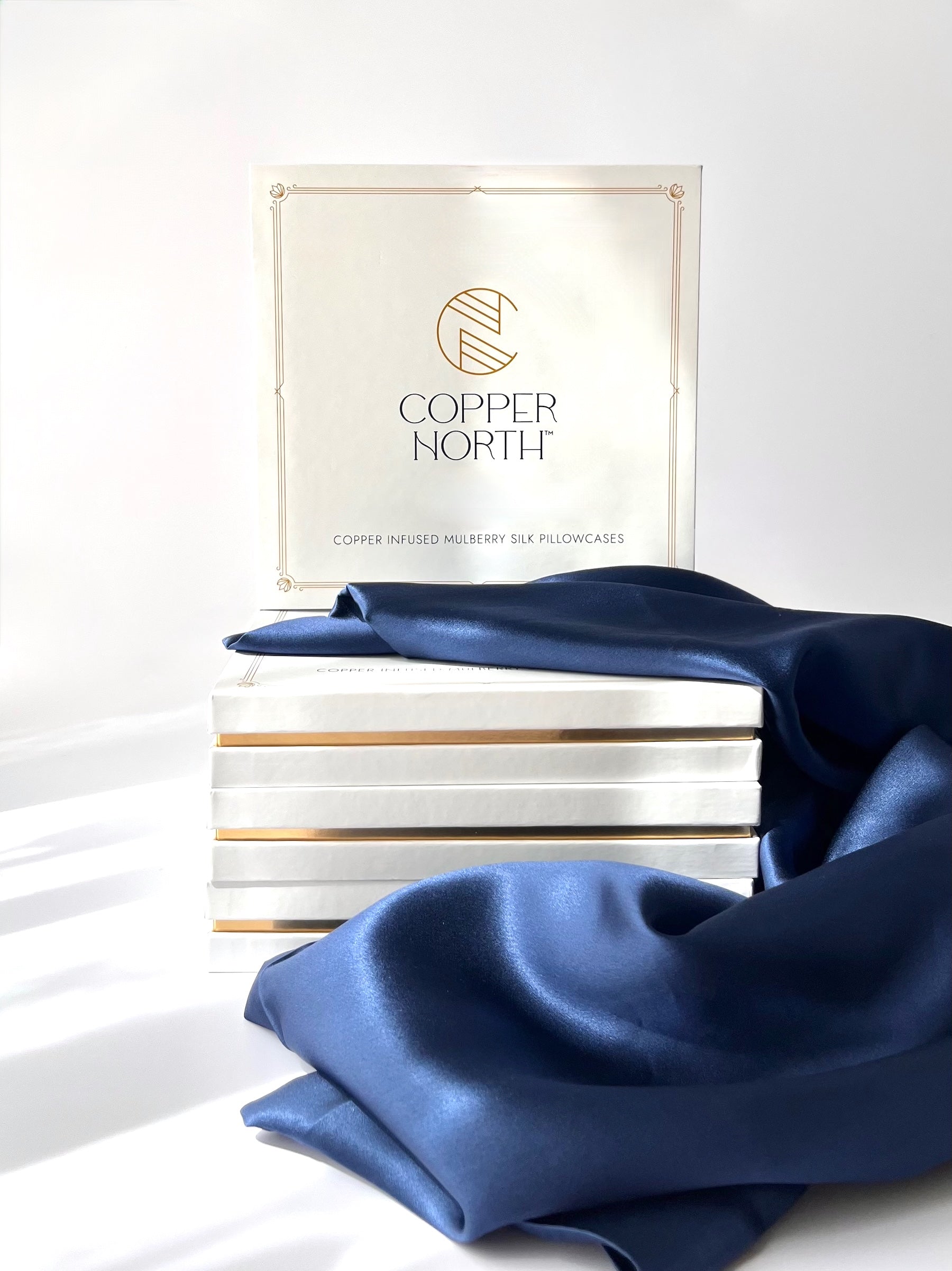 Deep blue 100% silk pillowcases infused with copper