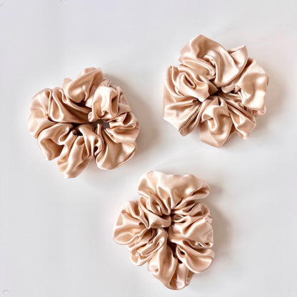 Gold Mulberry Silk Scrunchies, Classic, 3 Pack