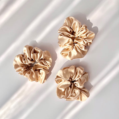 Gold Mulberry Silk Scrunchies, Classic, 3 Pack