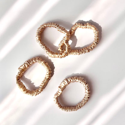 Gold Mulberry Silk Scrunchies, Sleek, 4 Pack