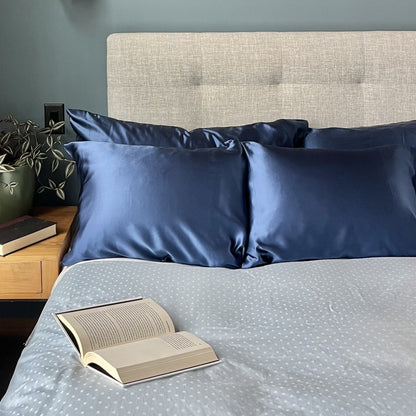 Deep blue 100% silk pillowcases infused with copper