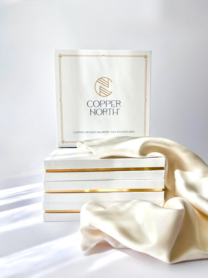 Ivory white 100% silk pillowcases infused with copper
