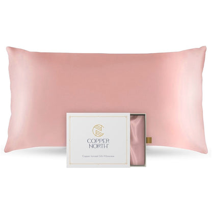 Rose pink 100% silk pillowcases infused with copper