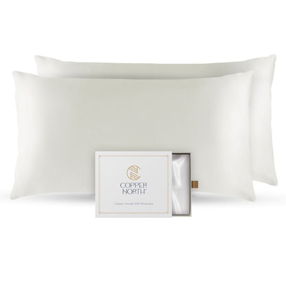 Ivory white 100% silk pillowcases infused with copper