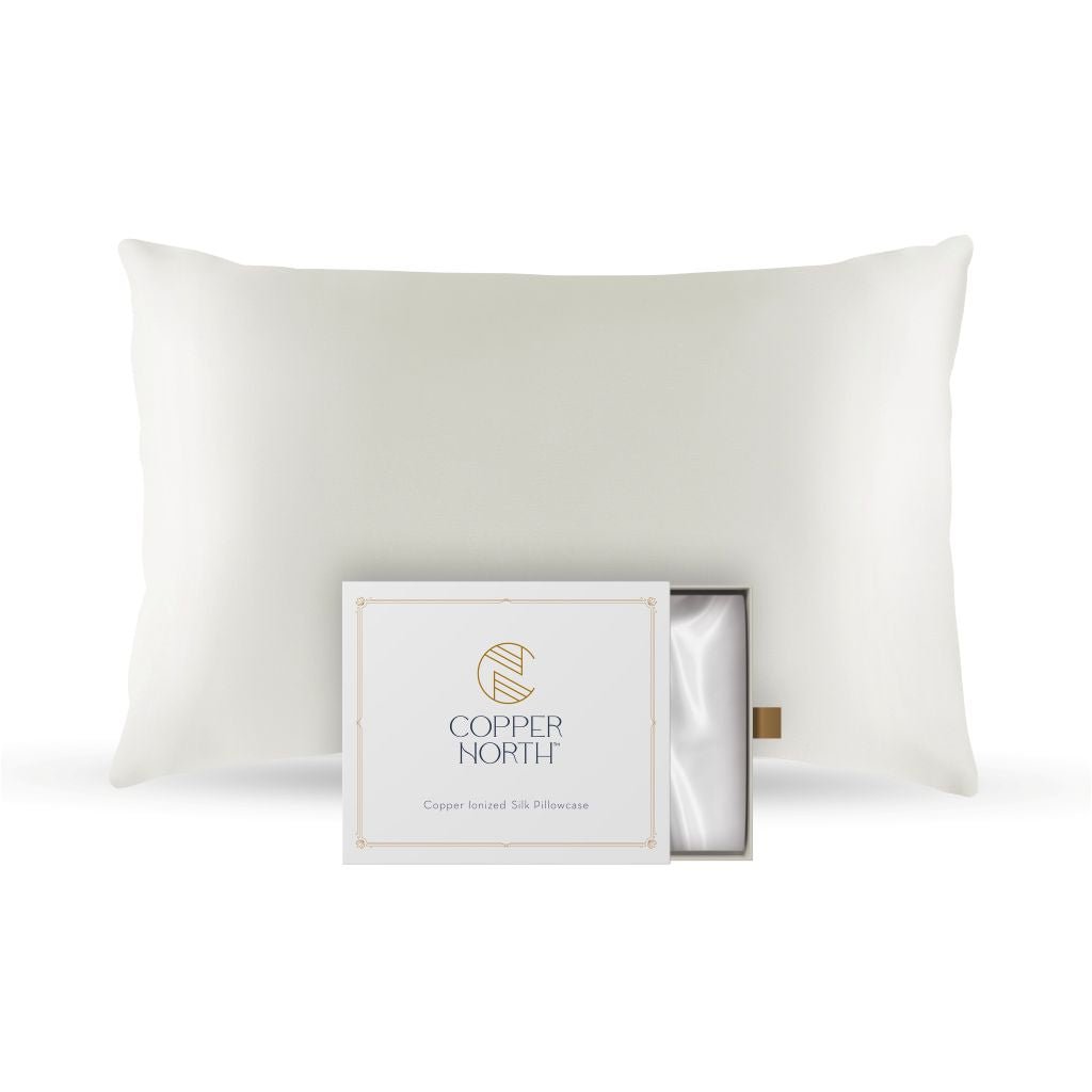 Ivory white 100% silk pillowcases infused with copper