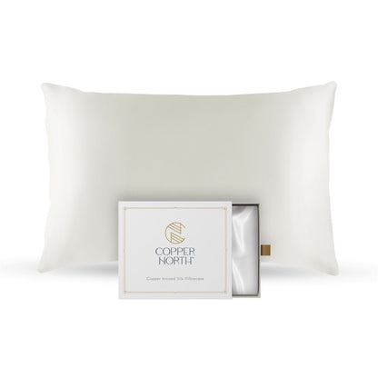 Ivory white 100% silk pillowcases infused with copper