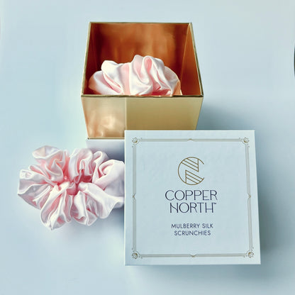 Rose Pink Mulberry Silk Scrunchies, Classic, 3 Pack