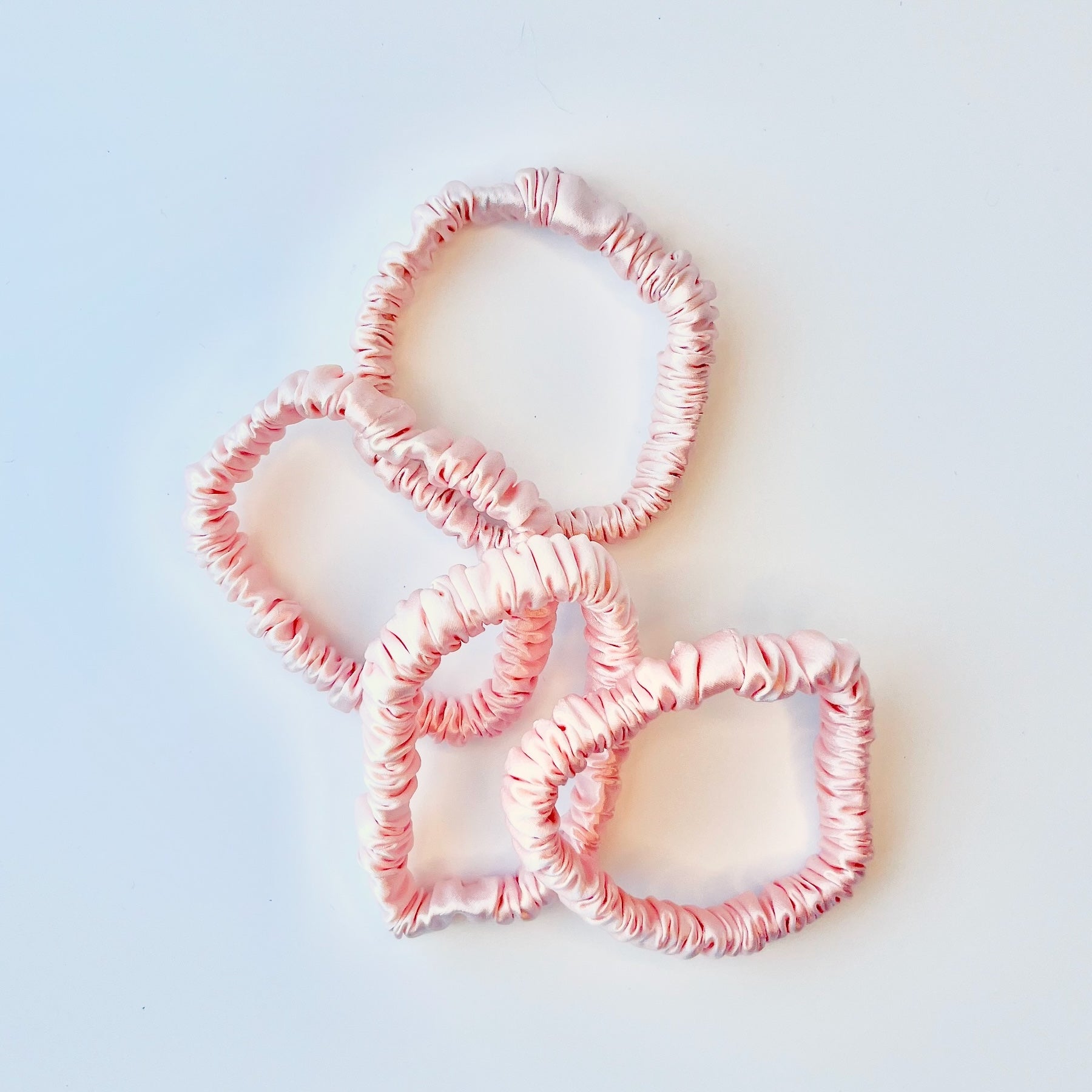 Rose Pink Mulberry Silk Scrunchies, Sleek, 4 Pack