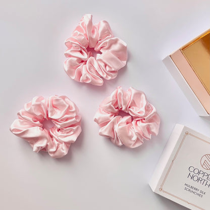 Rose Pink Mulberry Silk Scrunchies, Classic, 3 Pack