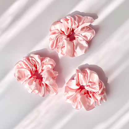 Rose Pink Mulberry Silk Scrunchies, Classic, 3 Pack
