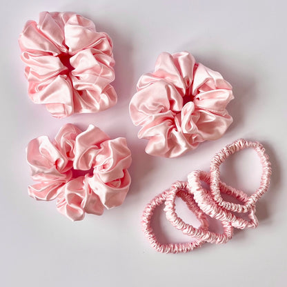 Rose Pink Mulberry Silk Scrunchies, Classic, 3 Pack