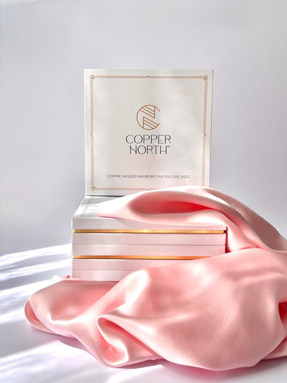 Rose Pink Standard Sized Copper-Infused Silk Pillowcases, 2 Pack