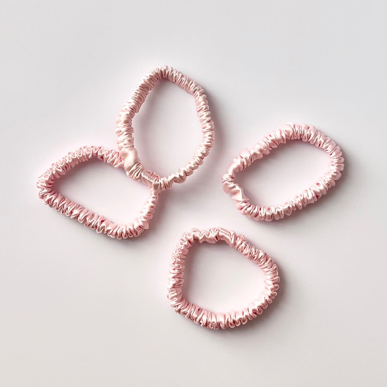 Rose Pink Mulberry Silk Scrunchies, Sleek, 4 Pack