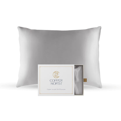 Light gray 100% silk pillowcases infused with copper