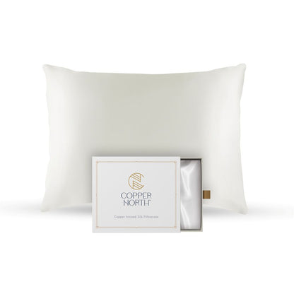 Ivory white 100% silk pillowcases infused with copper