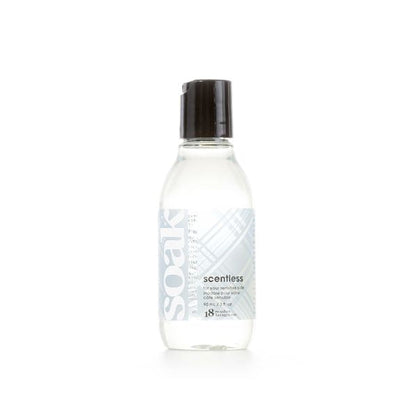 Bottle of 'Soak scentless' product on a white background