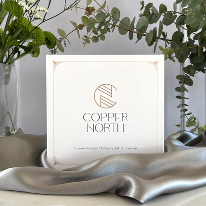 Light gray 100% silk pillowcases infused with copper