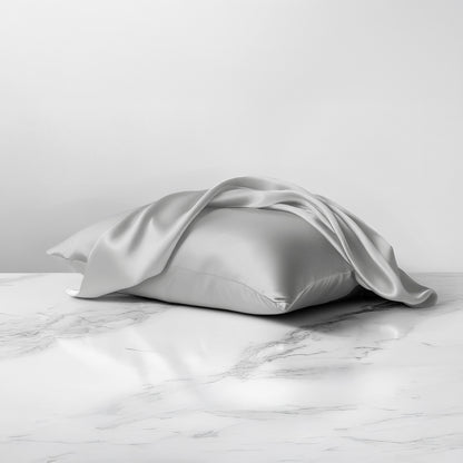 Light gray 100% silk pillowcases infused with copper